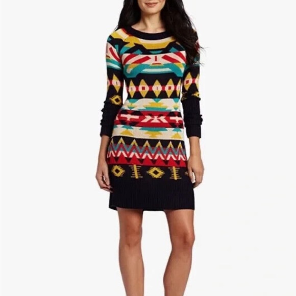 Jessica Simpson Women’s Western Boho Print  Long Sleeve Knit Sweater Dress M - Picture 2 of 16